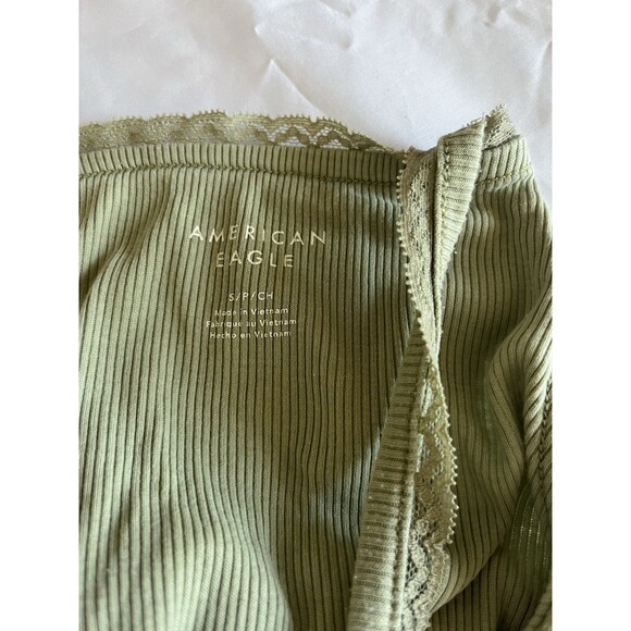 American Eagle Olive Green Lace Trim Tank Small Layering Crop Twee - Picture 4 of 5